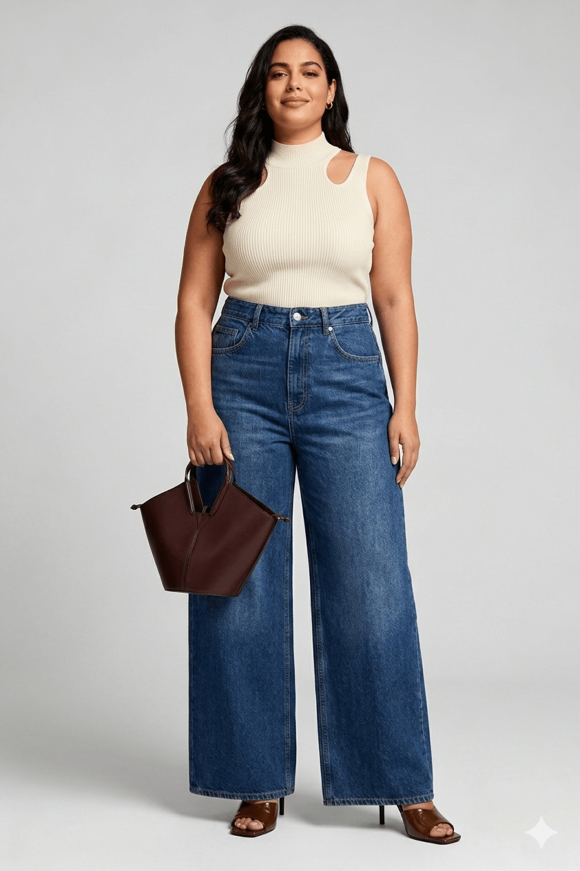 JEAN TALL EXTRA WIDE LEG HIGHT WAIST BRUT DENIM BLEU - OVERSIXTALL36 - 3836