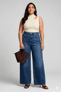 Jean wide leg denim brut femme tall 1m75 et plus coupe extra large taille haute coton