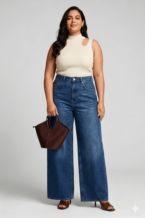 Jean wide leg denim brut femme tall 1m75 et plus coupe extra large taille haute coton