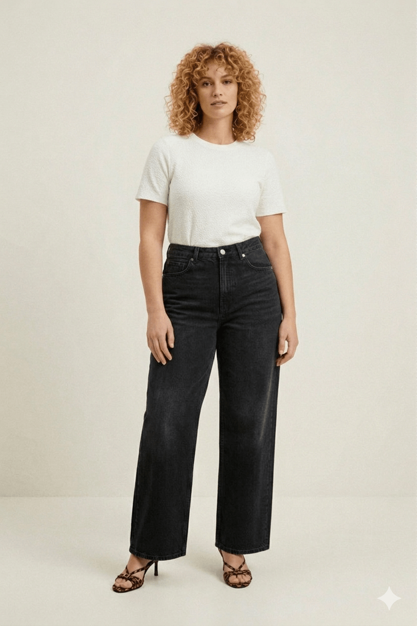 Jean wide leg noir femme tall 1m75 et plus coupe extra large taille haute denim coton